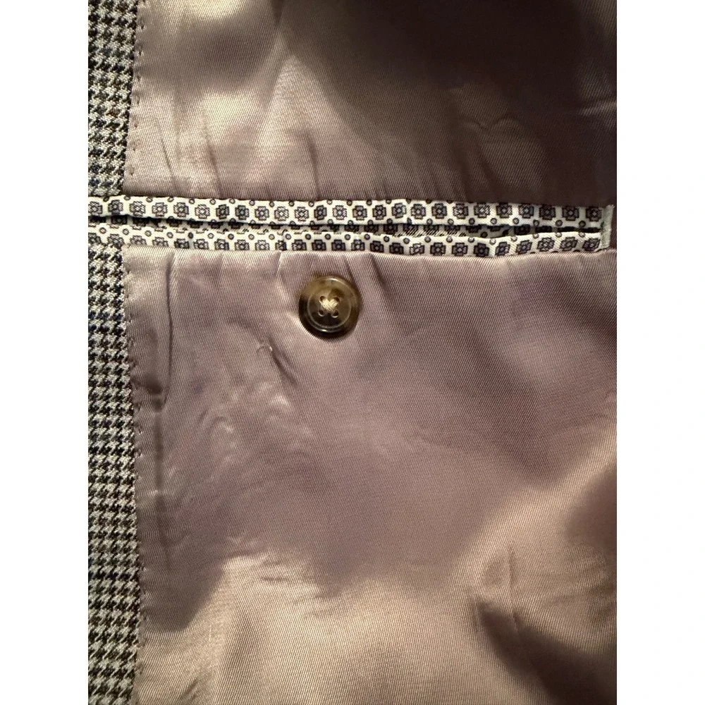 Mens Houndstooth Sport Coat Blazer Tan Blue 2 Button 52R